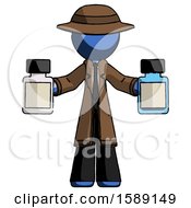 Poster, Art Print Of Blue Detective Man Holding Two Medicine Bottles