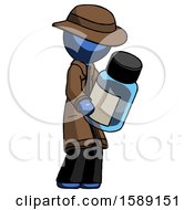 Blue Detective Man Holding Glass Medicine Bottle