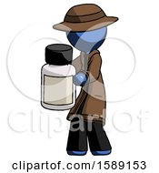 Poster, Art Print Of Blue Detective Man Holding White Medicine Bottle