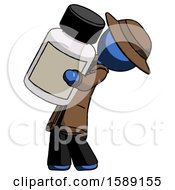 Blue Detective Man Holding Large White Medicine Bottle