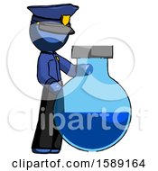 Poster, Art Print Of Blue Police Man Standing Beside Large Round Flask Or Beaker