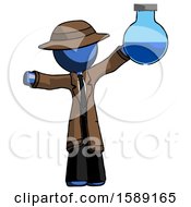 Poster, Art Print Of Blue Detective Man Holding Large Round Flask Or Beaker