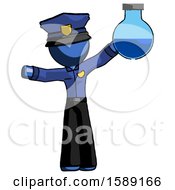 Poster, Art Print Of Blue Police Man Holding Large Round Flask Or Beaker