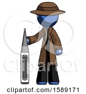 Poster, Art Print Of Blue Detective Man Standing With Large Thermometer