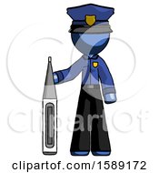 Poster, Art Print Of Blue Police Man Standing With Large Thermometer