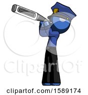 Poster, Art Print Of Blue Police Man Thermometer In Mouth