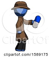 Poster, Art Print Of Blue Detective Man Holding Blue Pill Walking To Right