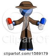 Poster, Art Print Of Blue Detective Man Holding A Red Pill And Blue Pill