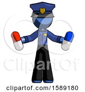 Poster, Art Print Of Blue Police Man Holding A Red Pill And Blue Pill