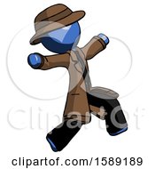 Poster, Art Print Of Blue Detective Man Running Away In Hysterical Panic Direction Right