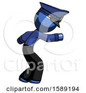 Blue Police Man Sneaking While Reaching For Something