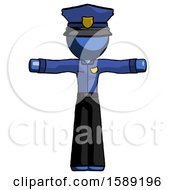 Blue Police Man T Pose Arms Up Standing