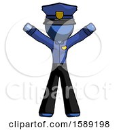 Poster, Art Print Of Blue Police Man Surprise Pose Arms And Legs Out