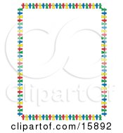 Stationery Border Of Colorful Paper Dolls Holding Hands