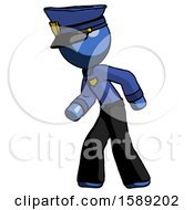Poster, Art Print Of Blue Police Man Suspense Action Pose Facing Left