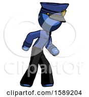 Poster, Art Print Of Blue Police Man Suspense Action Pose Facing Right