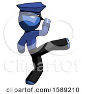 Blue Police Man Kick Pose
