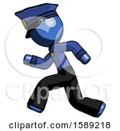 Blue Police Man Running Fast Left