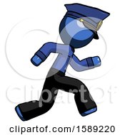 Blue Police Man Running Fast Right