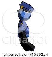 Blue Police Man Floating Through Air Left
