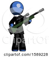 Poster, Art Print Of Blue Clergy Man Holding Sniper Rifle Gun