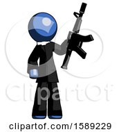 Poster, Art Print Of Blue Clergy Man Holding Automatic Gun