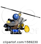 Poster, Art Print Of Blue Clergy Man Flying In Gyrocopter Front Side Angle Top View