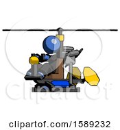 Poster, Art Print Of Blue Clergy Man Flying In Gyrocopter Front Side Angle View
