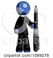 Blue Clergy Man Holding Large Pen