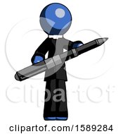 Poster, Art Print Of Blue Clergy Man Posing Confidently With Giant Pen