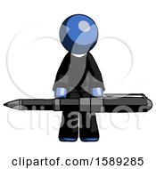 Poster, Art Print Of Blue Clergy Man Weightlifting A Giant Pen