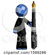 Blue Clergy Man Holding Giant Calligraphy Pen