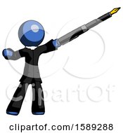 Poster, Art Print Of Blue Clergy Man Pen Is Mightier Than The Sword Calligraphy Pose