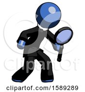 Poster, Art Print Of Blue Clergy Man Inspecting With Large Magnifying Glass Right