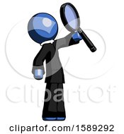 Poster, Art Print Of Blue Clergy Man Inspecting With Large Magnifying Glass Facing Up