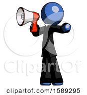 Poster, Art Print Of Blue Clergy Man Shouting Into Megaphone Bullhorn Facing Left