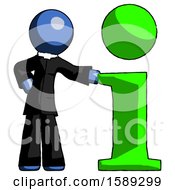 Poster, Art Print Of Blue Clergy Man With Info Symbol Leaning Up Against It