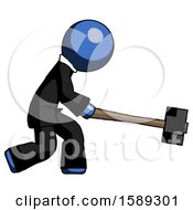 Poster, Art Print Of Blue Clergy Man Hitting With Sledgehammer Or Smashing Something