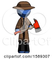 Poster, Art Print Of Blue Detective Man Holding Red Fire Fighters Ax