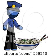 Poster, Art Print Of Blue Police Man And Noodle Bowl Giant Soup Restaraunt Concept