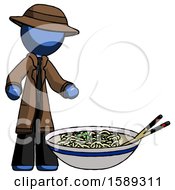 Poster, Art Print Of Blue Detective Man And Noodle Bowl Giant Soup Restaraunt Concept