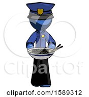 Blue Police Man Serving Or Presenting Noodles