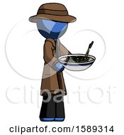 Poster, Art Print Of Blue Detective Man Holding Noodles Offering To Viewer