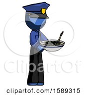 Blue Police Man Holding Noodles Offering To Viewer