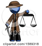Poster, Art Print Of Blue Detective Man Justice Concept With Scales And Sword Justicia Derived