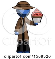 Poster, Art Print Of Blue Detective Man Presenting Pink Cupcake To Viewer