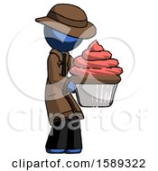 Poster, Art Print Of Blue Detective Man Holding Large Cupcake Ready To Eat Or Serve