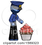 Poster, Art Print Of Blue Police Man With Giant Cupcake Dessert