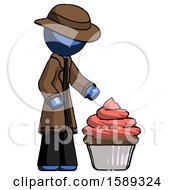 Poster, Art Print Of Blue Detective Man With Giant Cupcake Dessert