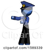 Blue Police Man Presenting Something To His Right